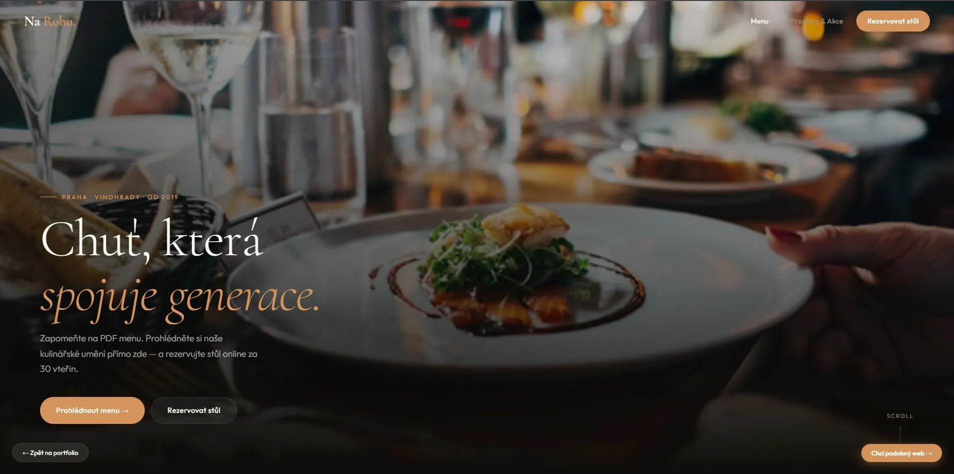 Redesign webu pro restauraci a moderní gastro provoz (Desktop)