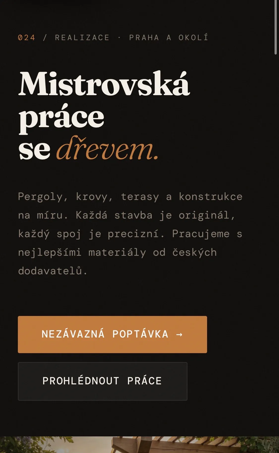 Mobilní zobrazení webu pro tesaře (Mobilní verze)